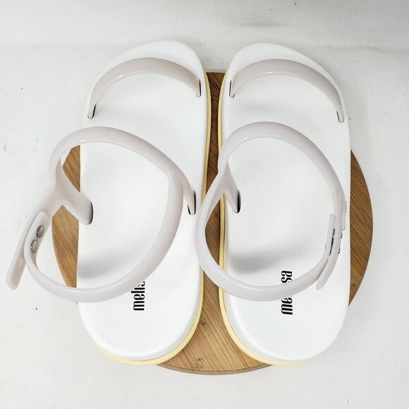 Melissa Soft Wave Sandals Womens 9 Jelly‎ White Grey Beach Pool Strappy Shoes - Picture 7 of 12